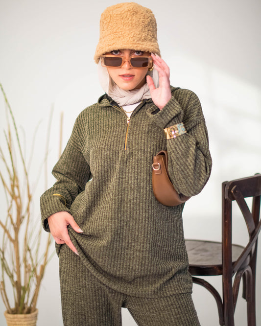 Ribbed Knit - Set In Olive