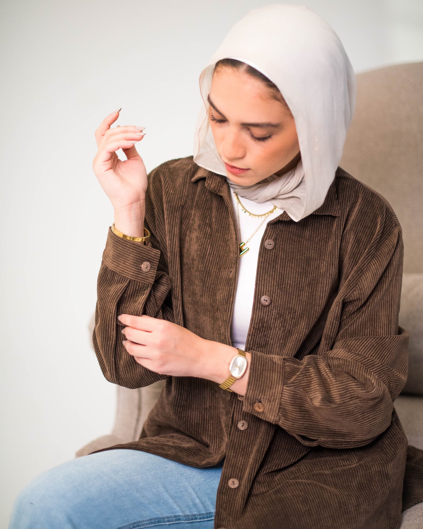 Corduroy Button-Up Shirt – Brown