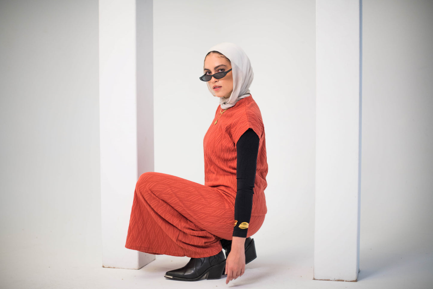 Textured Knit Set In Terracotta