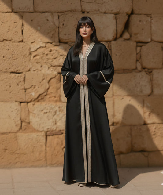 Aurora Silk Abaya with Gold Embroidery