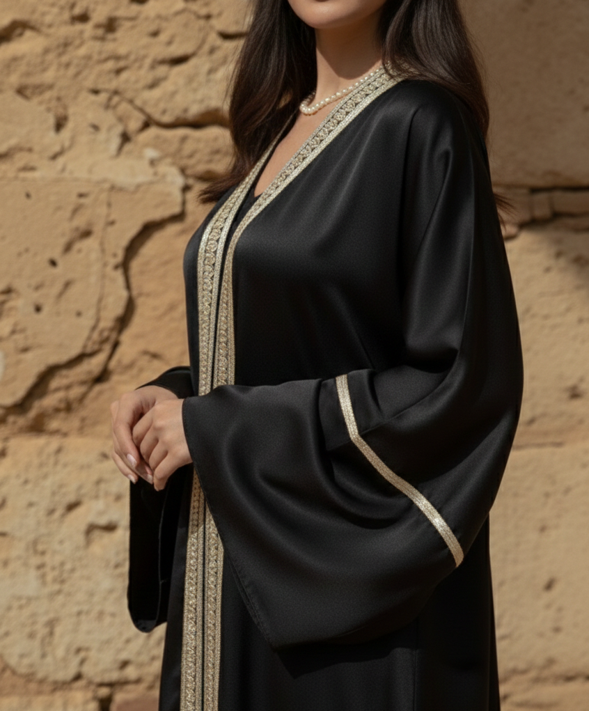 Aurora Silk Abaya with Gold Embroidery