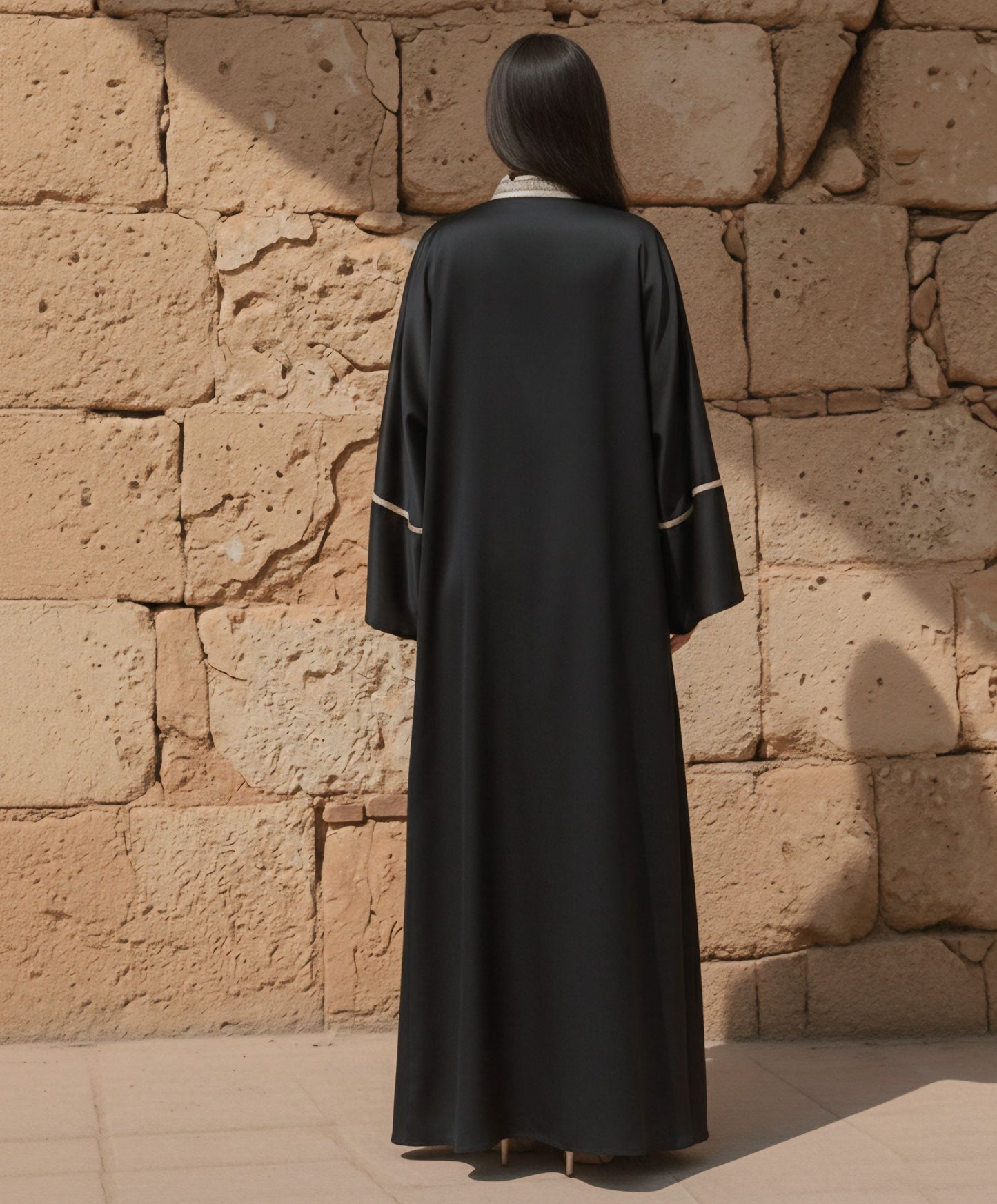 Aurora Silk Abaya with Gold Embroidery