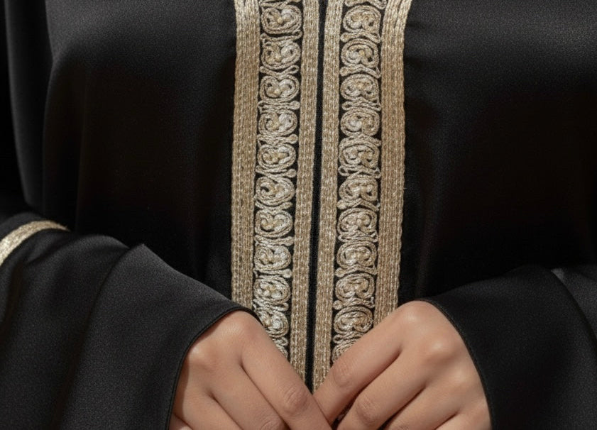 Aurora Silk Abaya with Gold Embroidery