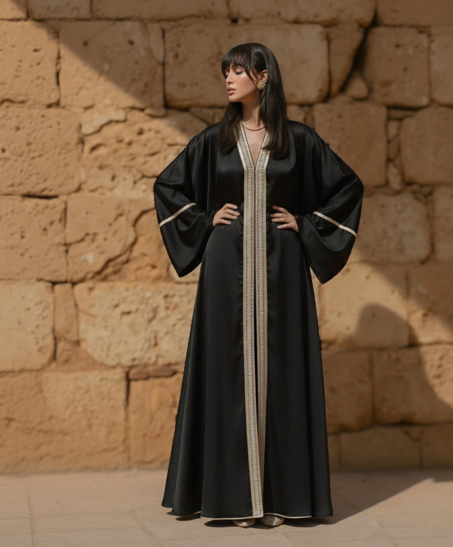 Aurora Silk Abaya with Gold Embroidery