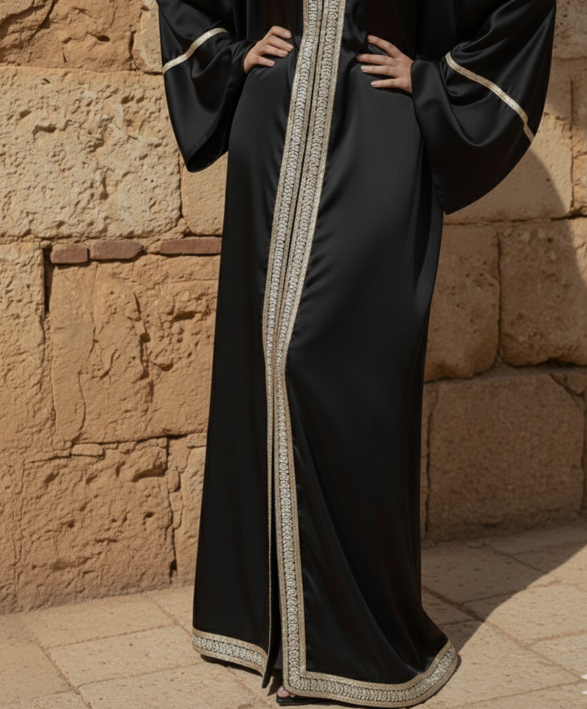 Aurora Silk Abaya with Gold Embroidery