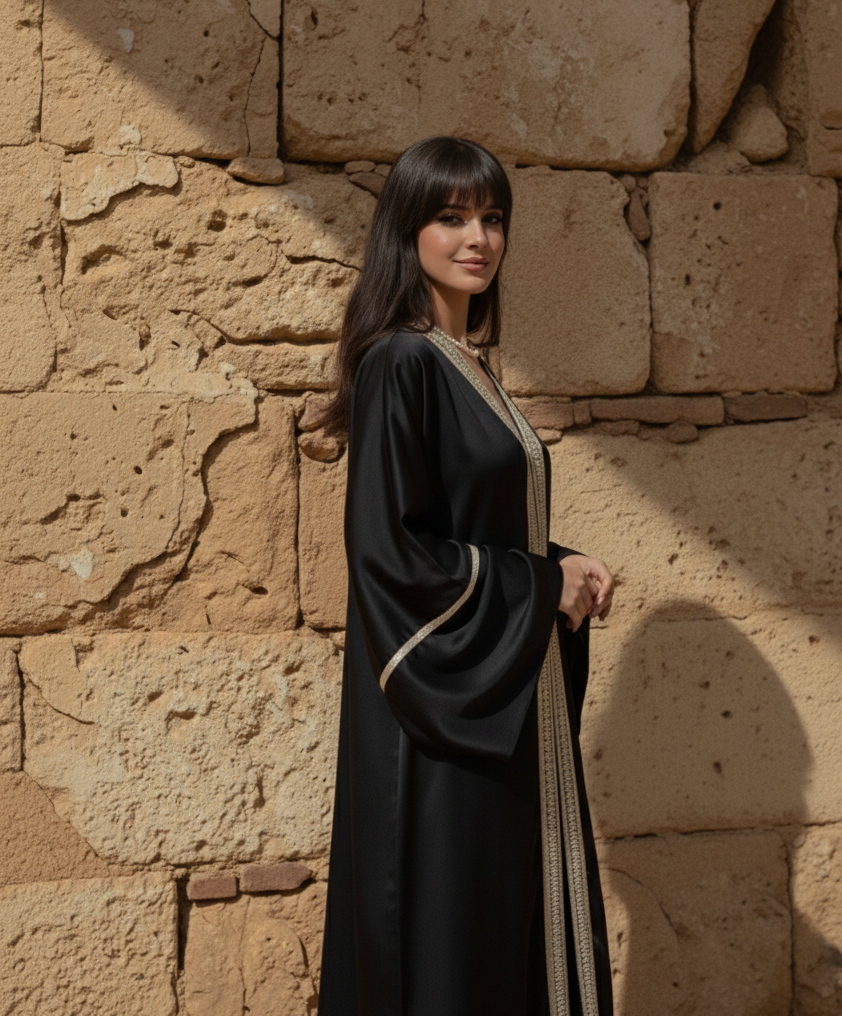 Aurora Silk Abaya with Gold Embroidery