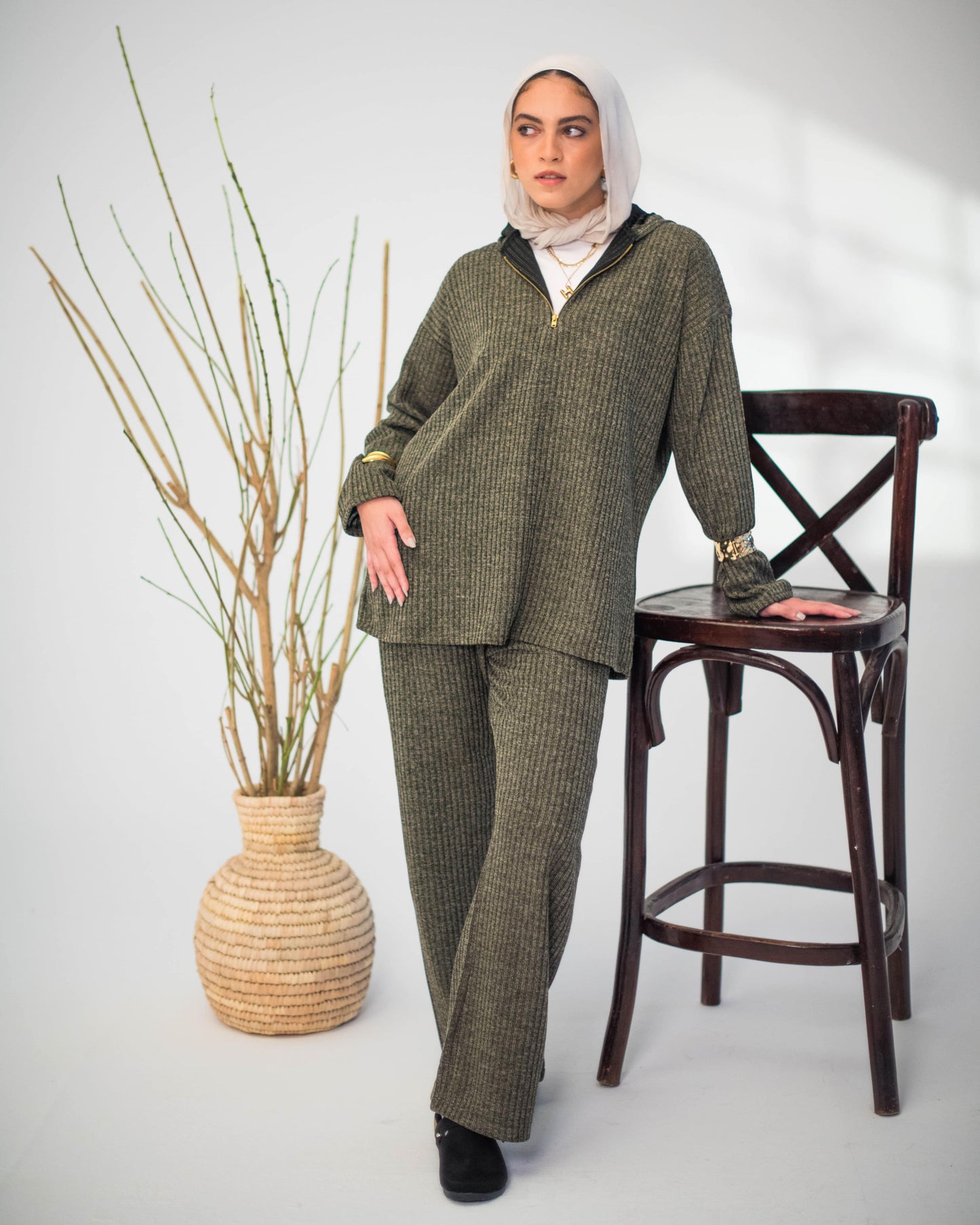 Ribbed Knit - Set In Olive