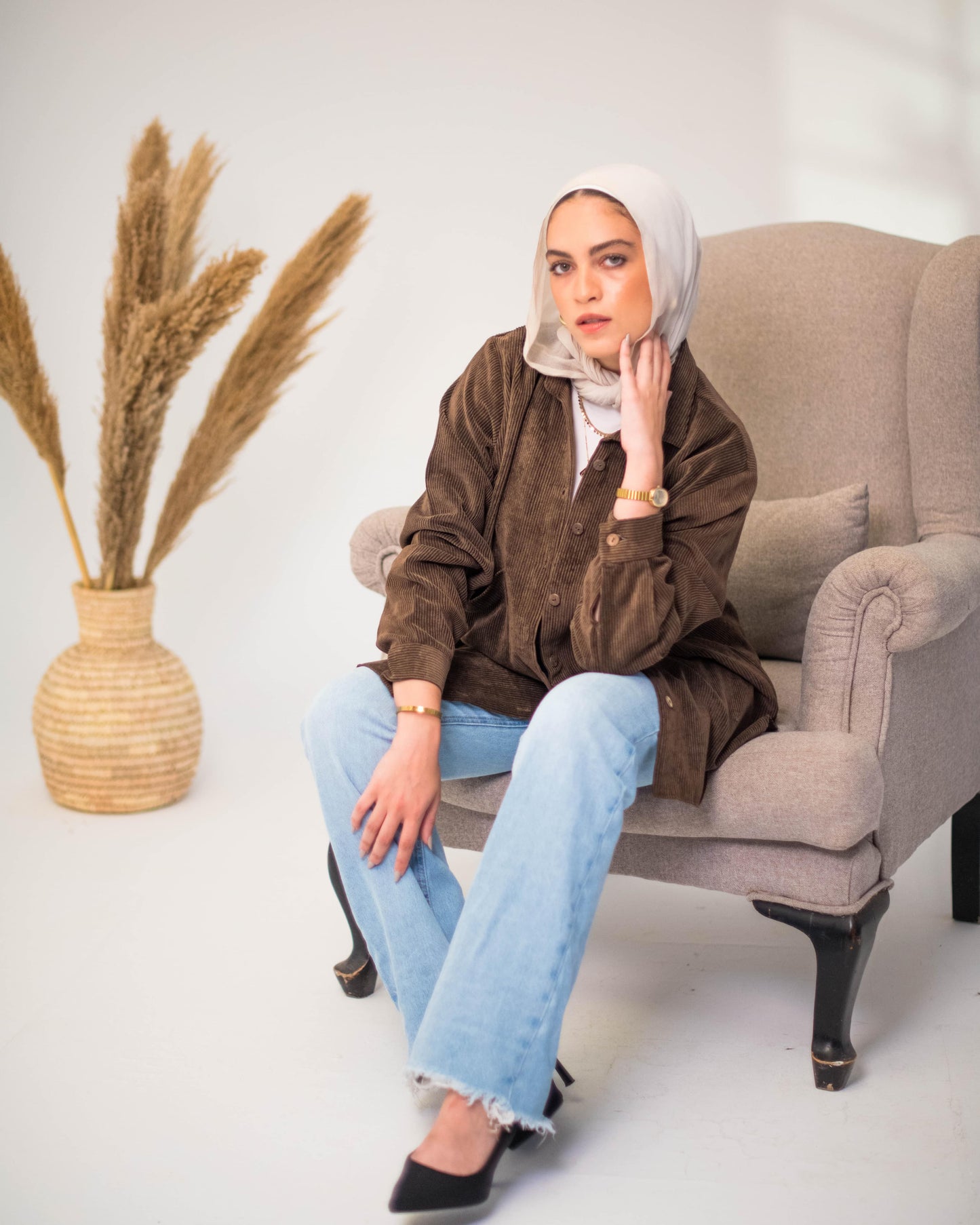 Corduroy Button-Up Shirt – Brown