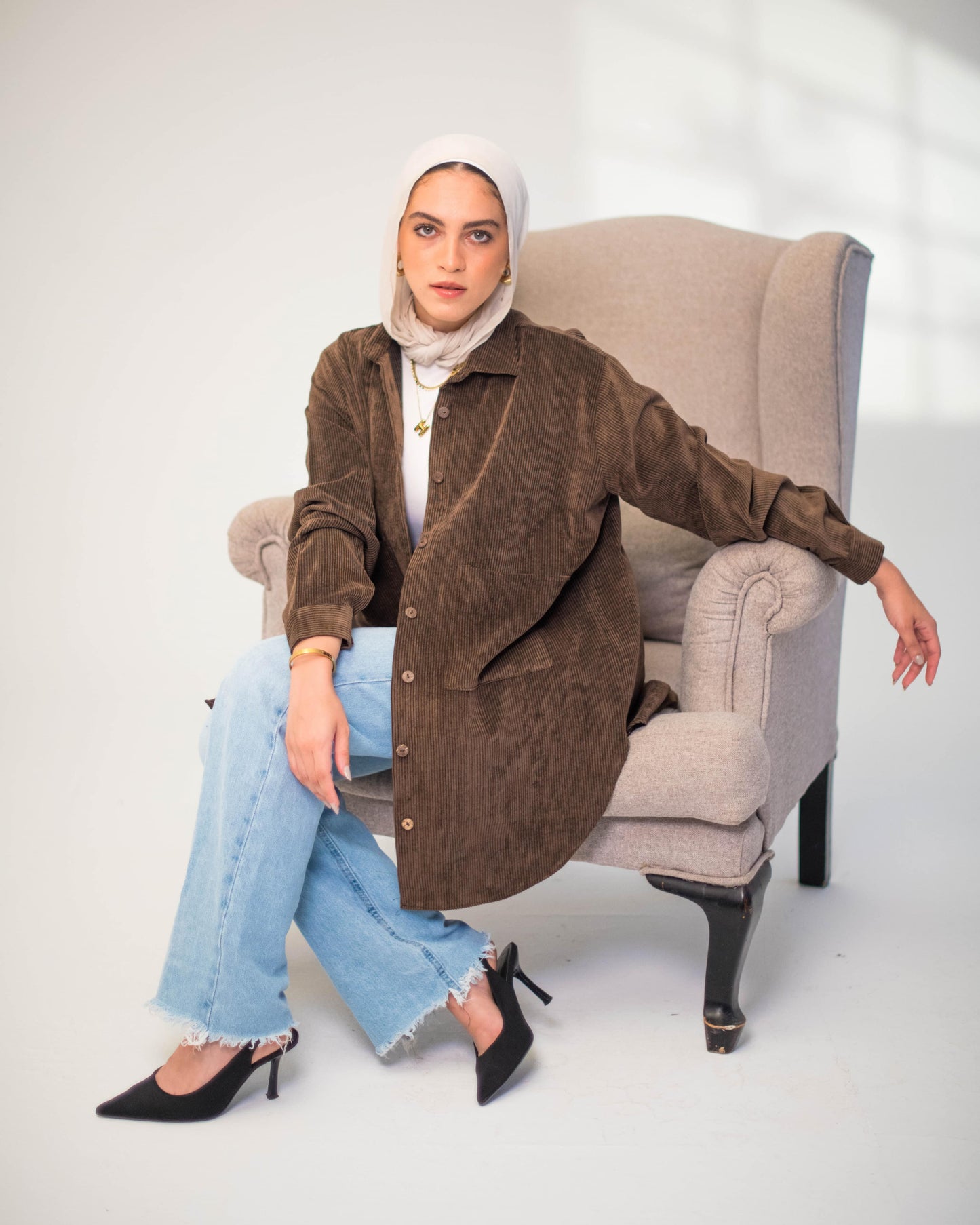 Corduroy Button-Up Shirt – Brown