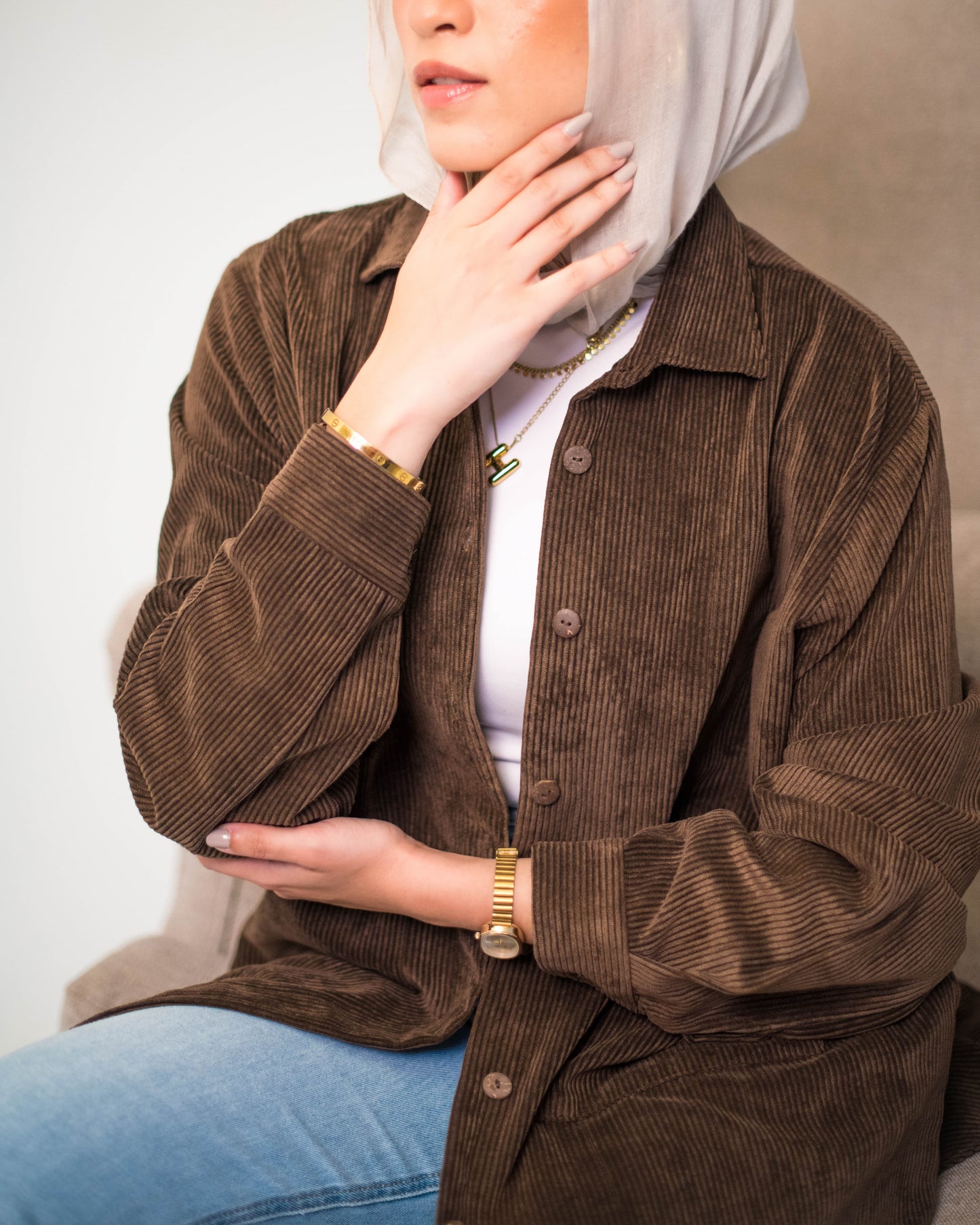 Corduroy Button-Up Shirt – Brown