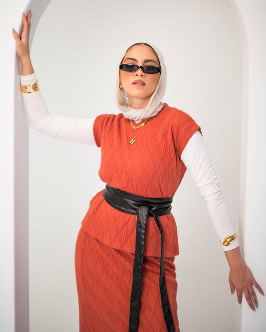 Textured Knit Set In Terracotta