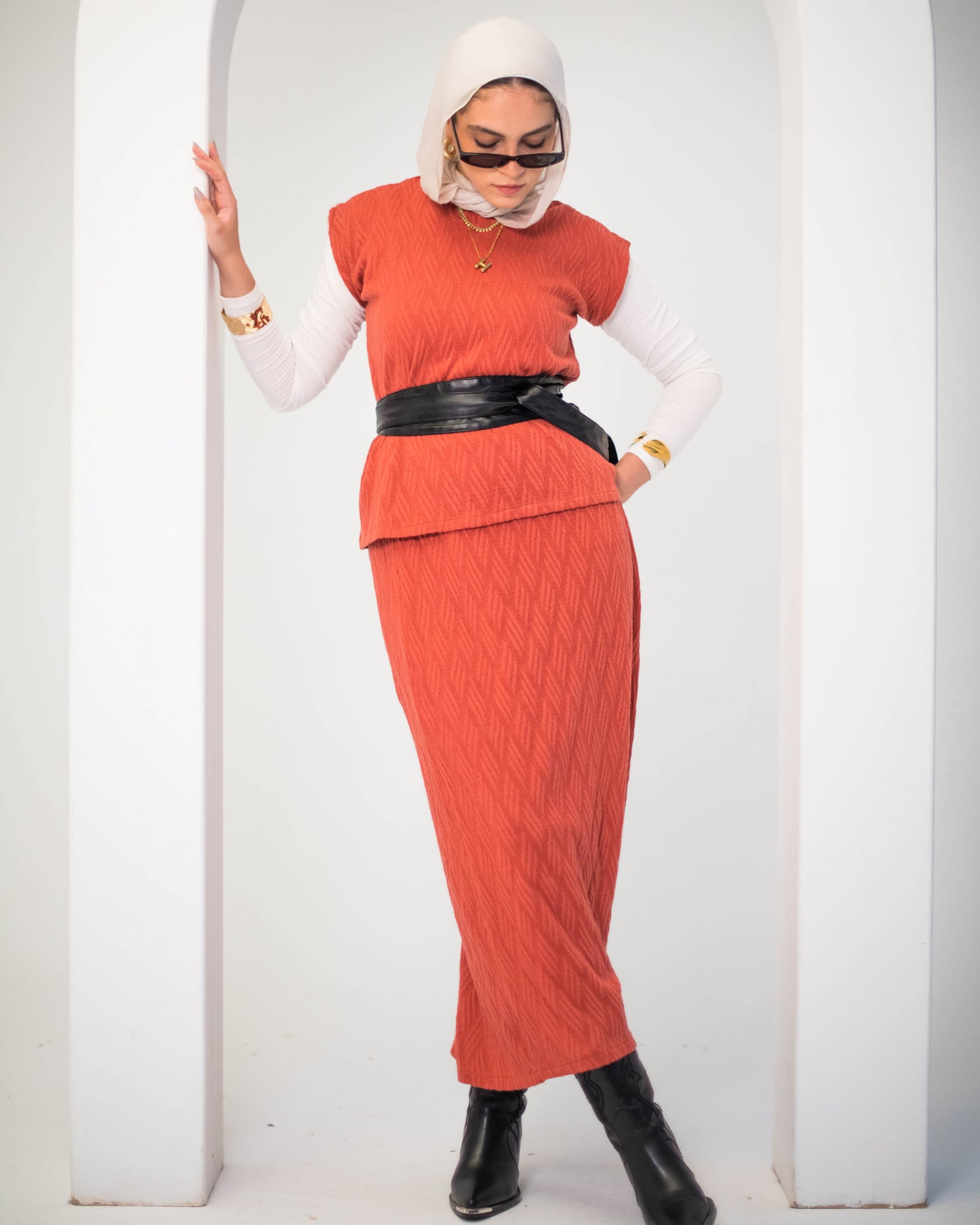 Textured Knit Set In Terracotta