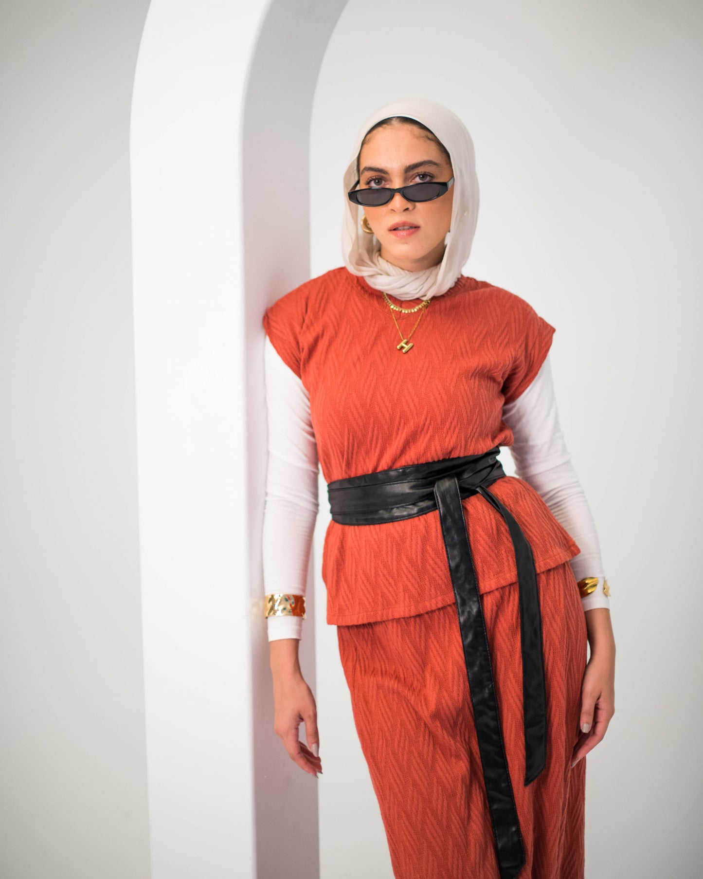 Textured Knit Set In Terracotta