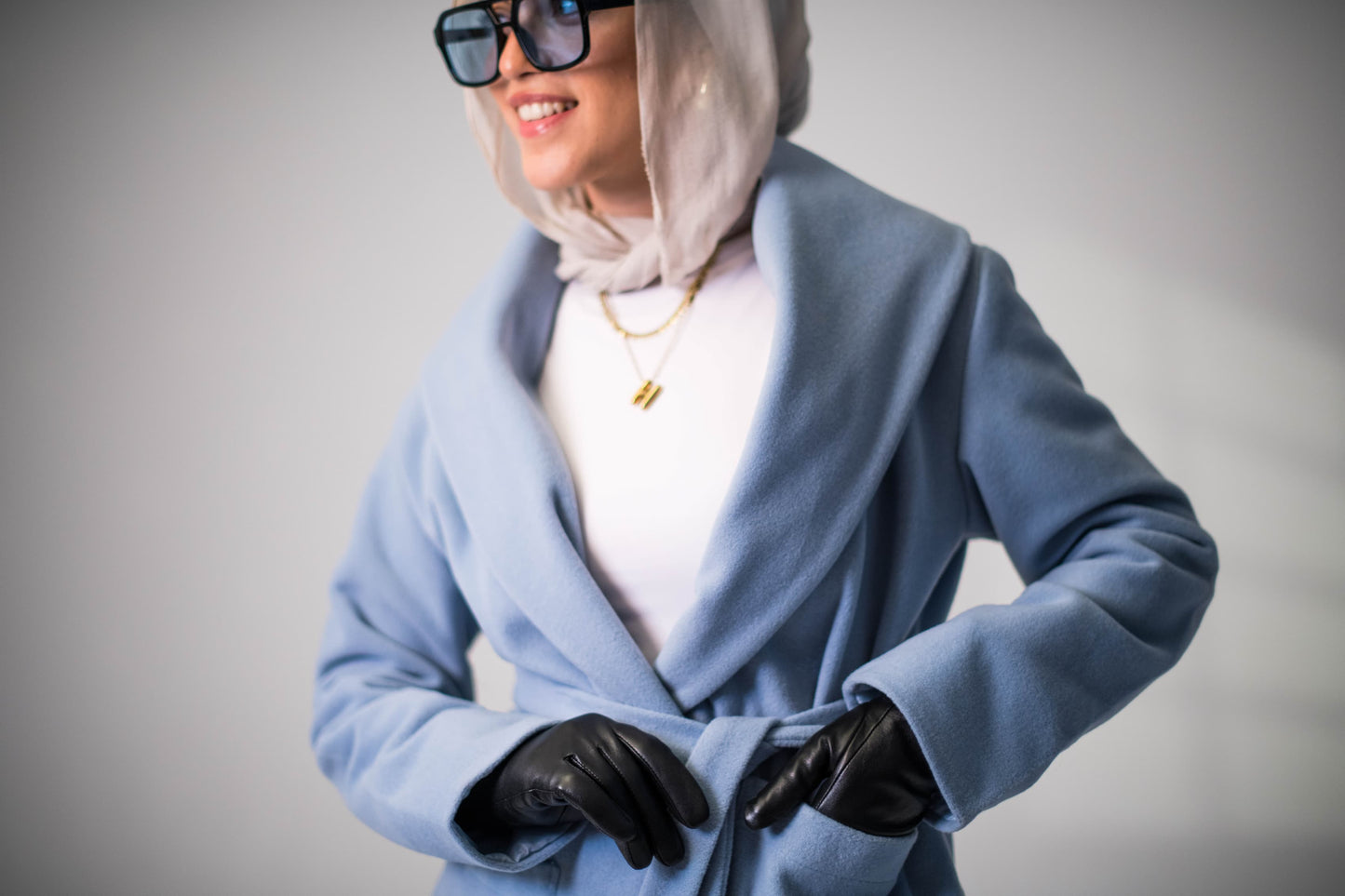 Sky Blue Wool Coat with Belt