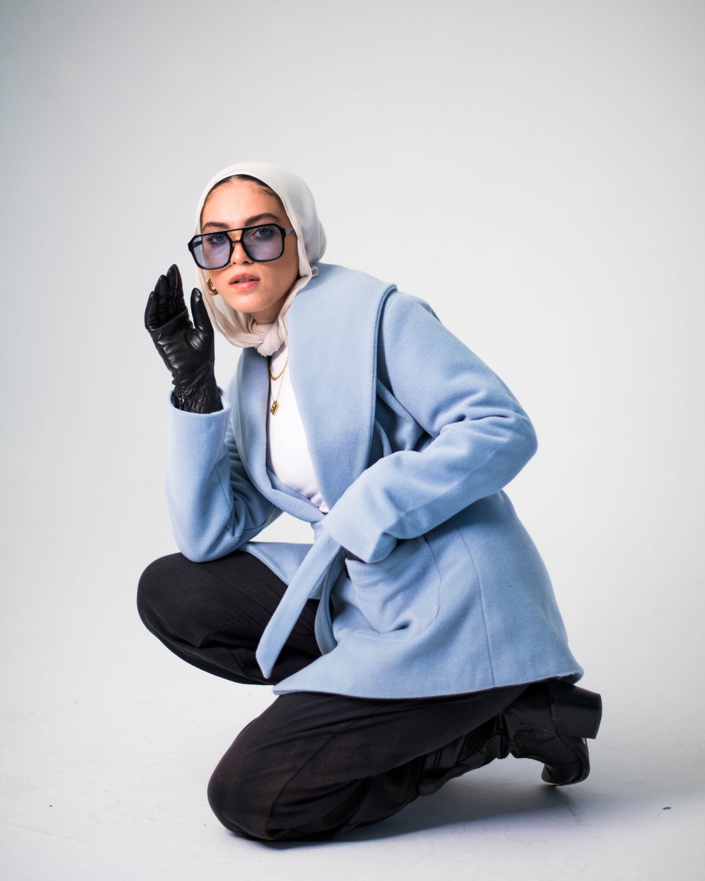 Sky Blue Wool Coat with Belt