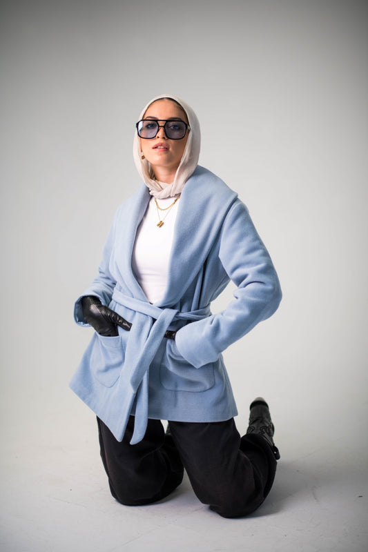 Sky Blue Wool Coat with Belt